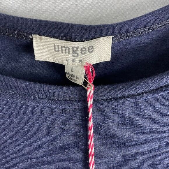 UMGEE Blouse/Shirt/Top Sz Large Navy Blue Floral Lace Balloon Sleeves Red Green - Picture 6 of 8